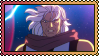 a stamp of Magneto in X-Men '97, with a gradient magenta-gold border.